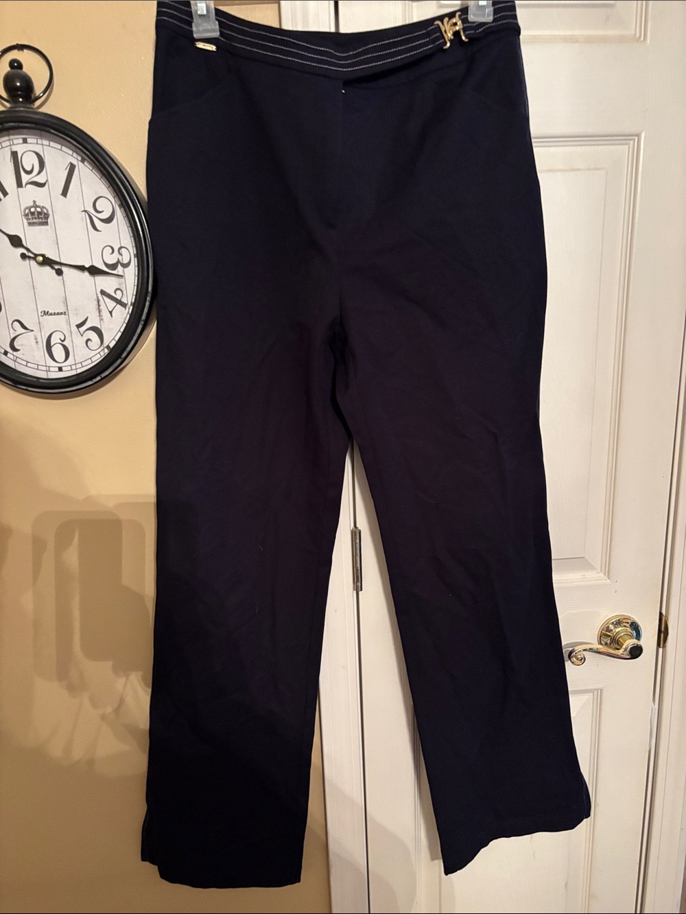 St. John Sport by Marie Gray Navy Straight-Leg Pants with Contrast Stitching